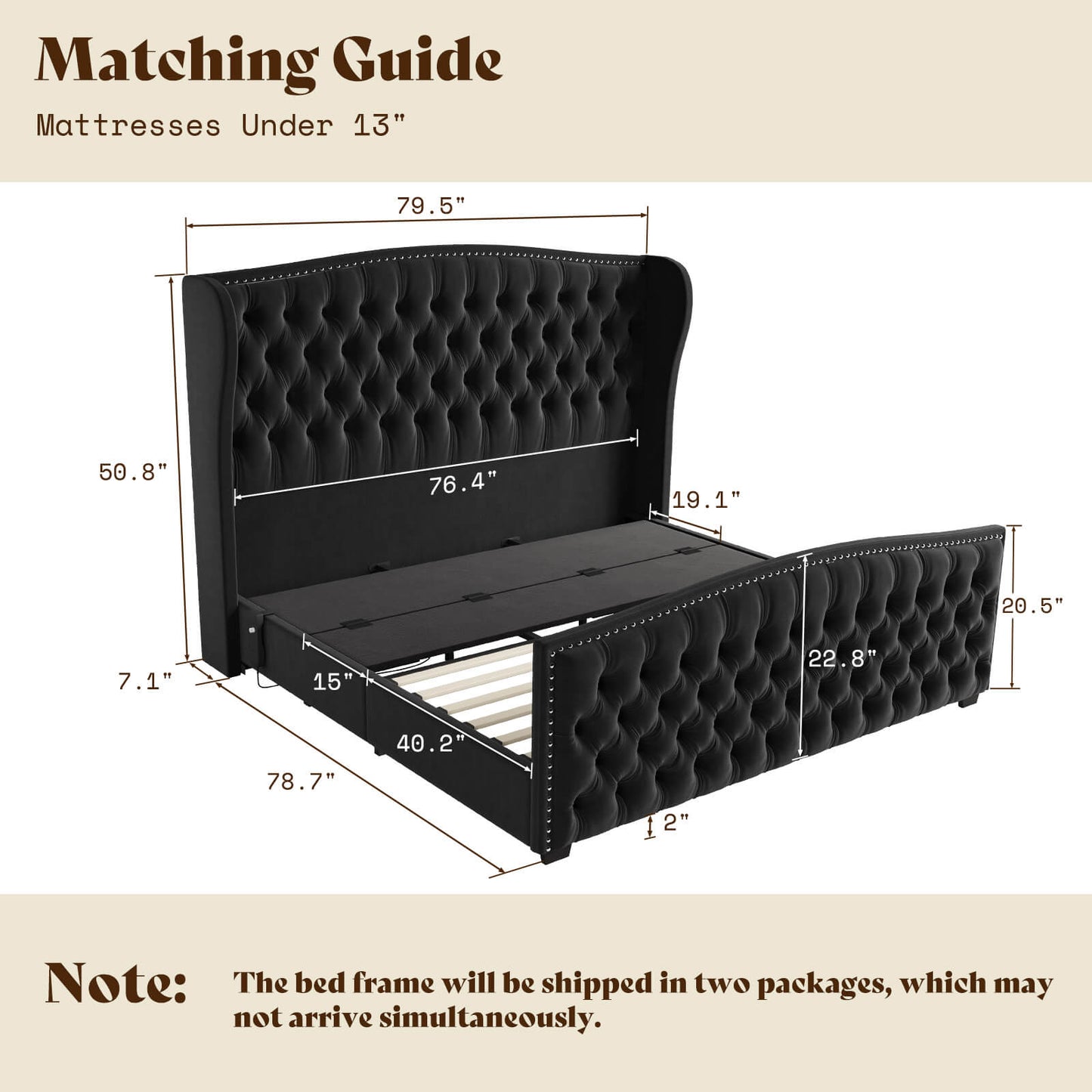 Astoria 51”H Adjustable Bed Frame