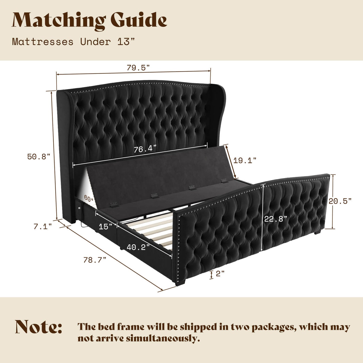 Astoria 51”H Adjustable Bed Frame