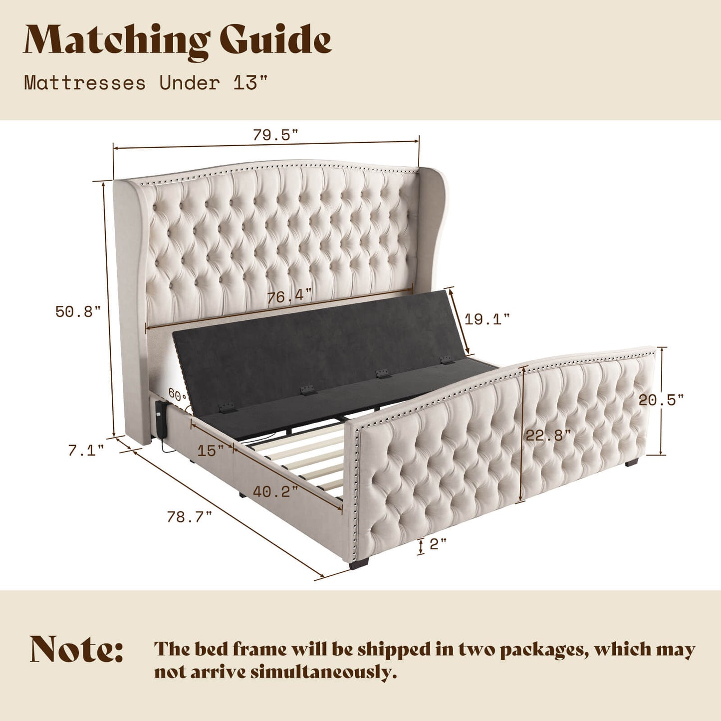 Astoria 51”H Adjustable Bed Frame