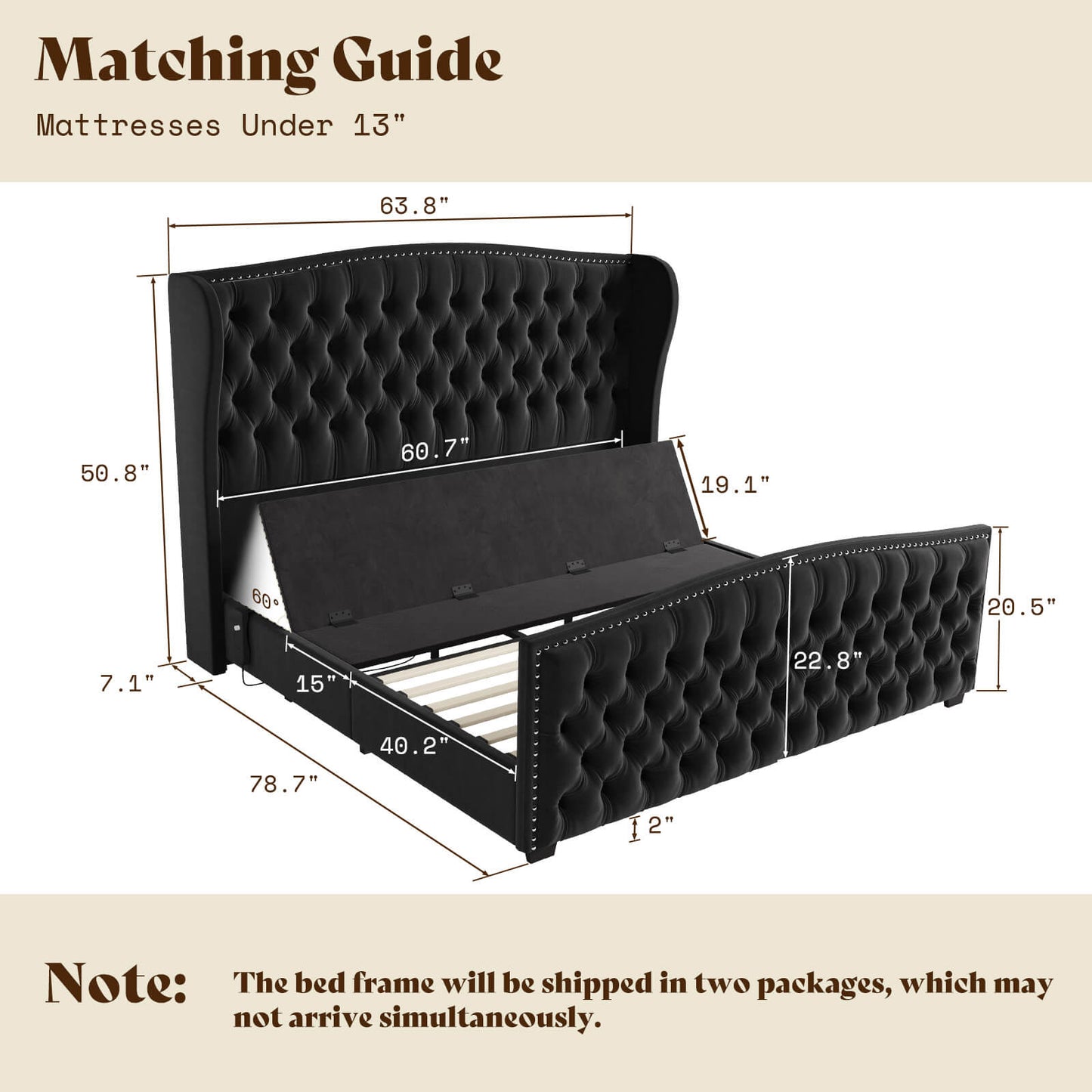 Astoria 51”H Adjustable Bed Frame