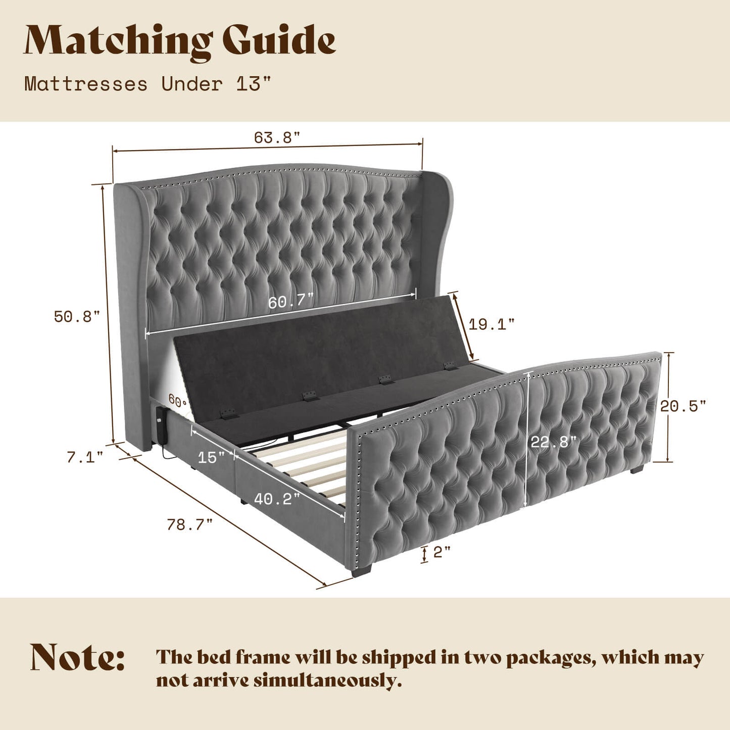 Astoria 51”H Adjustable Bed Frame
