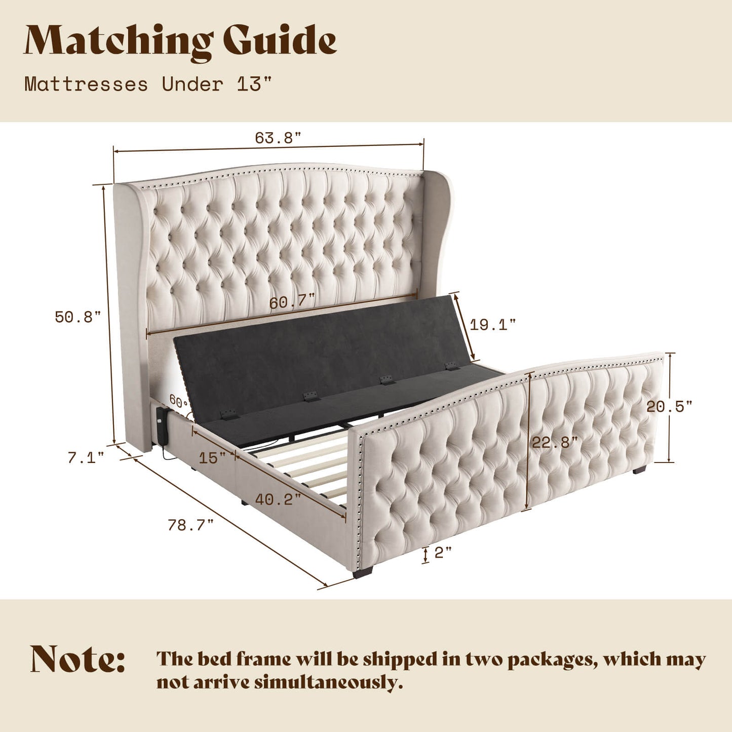 Astoria 51”H Adjustable Bed Frame