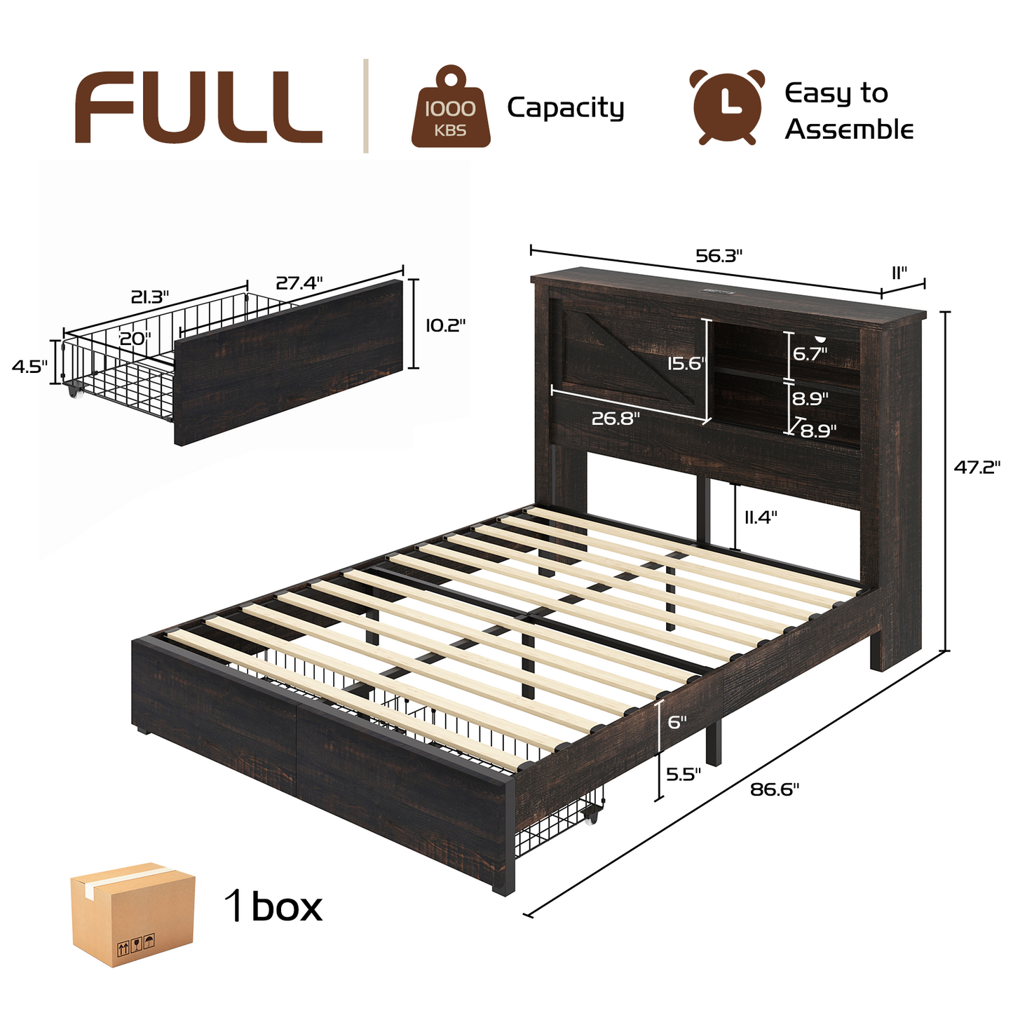 Huxley 47.2"H Storage Bed Frame