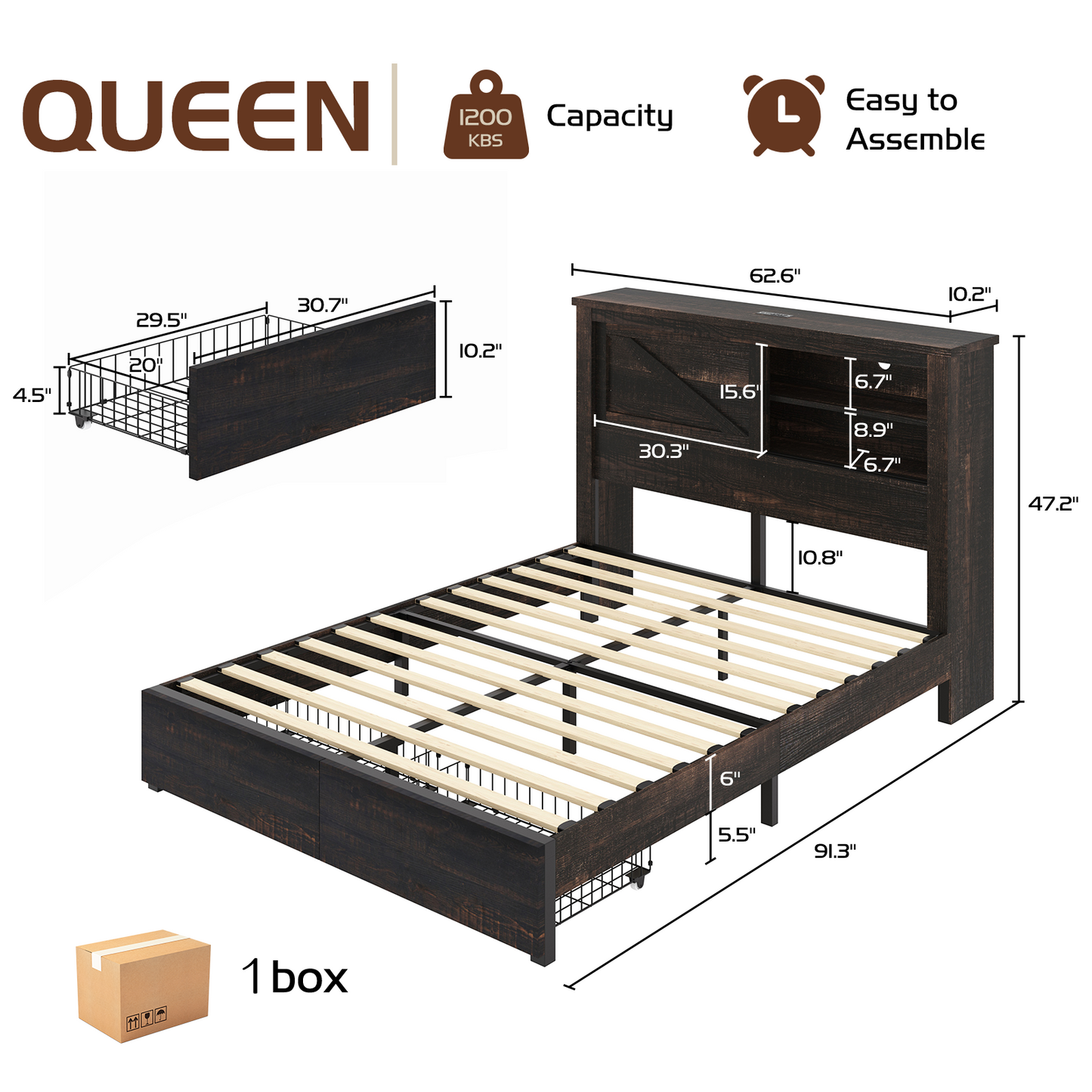 Huxley 47.2"H Storage Bed Frame