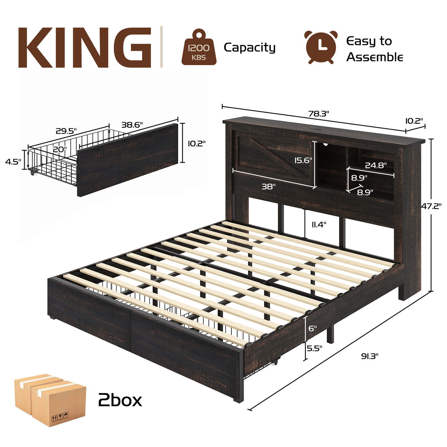 Huxley 47.2"H Storage Bed Frame