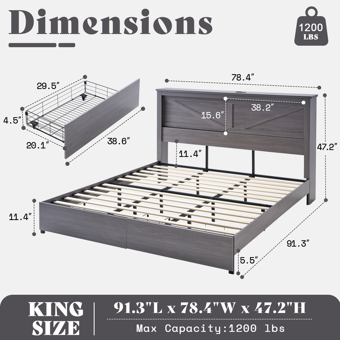 Huxley 47.2"H Storage Bed Frame