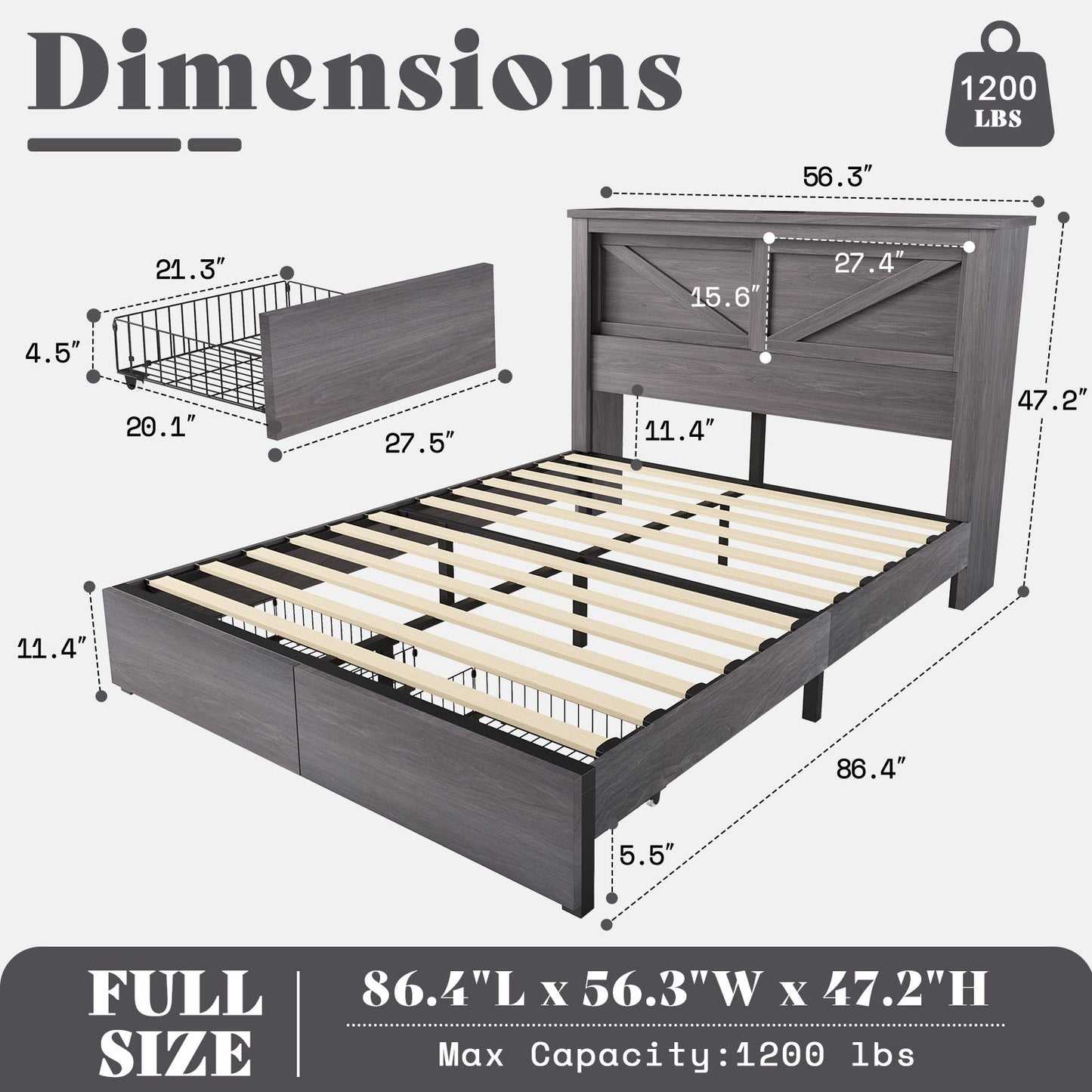 Huxley 47.2"H Storage Bed Frame
