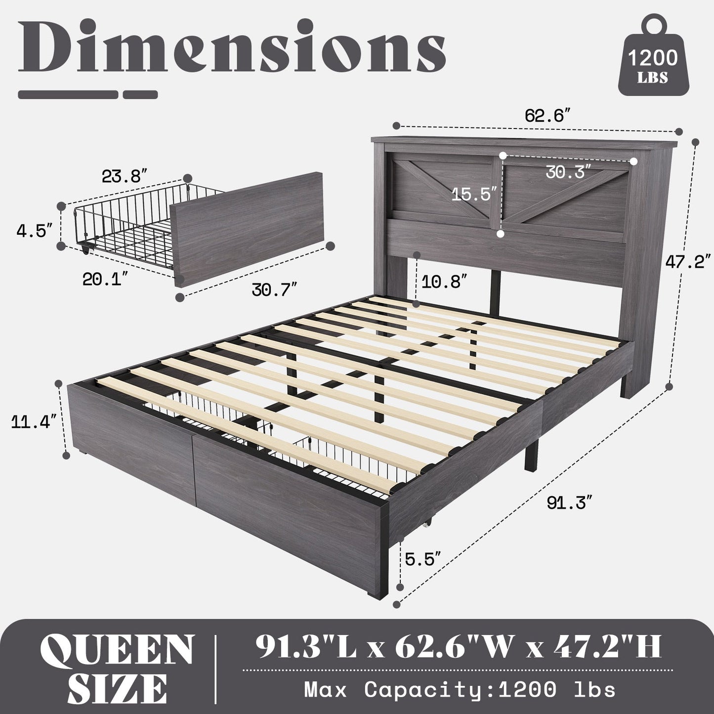 Huxley 47.2"H Storage Bed Frame