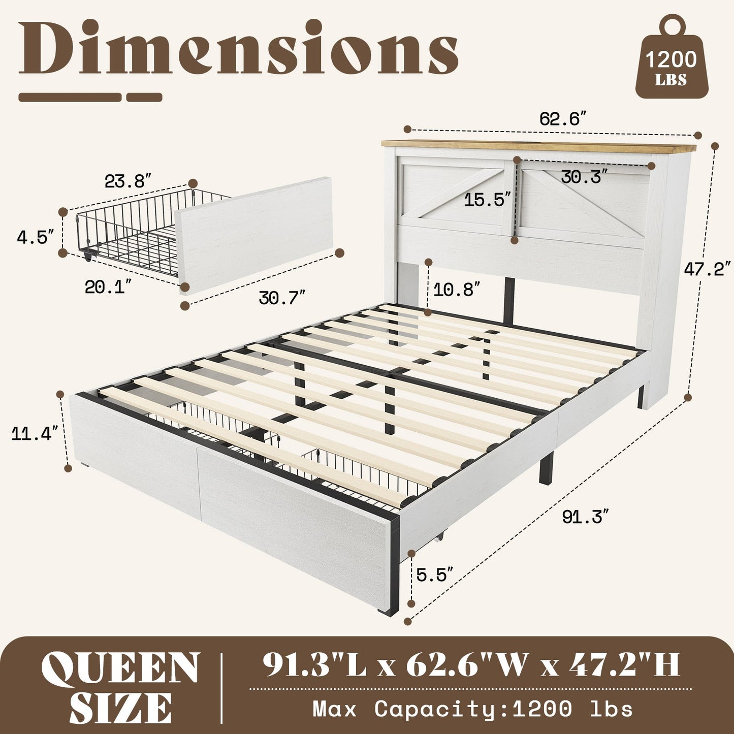 Huxley 47.2"H Storage Bed Frame