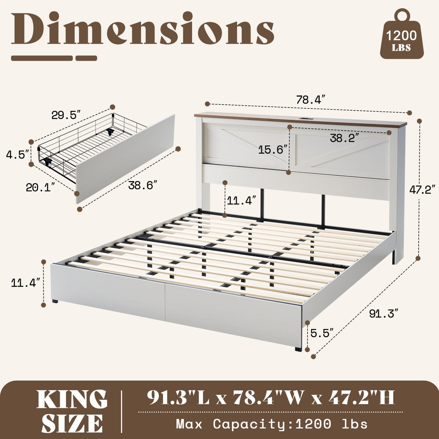 Huxley 47.2"H Storage Bed Frame