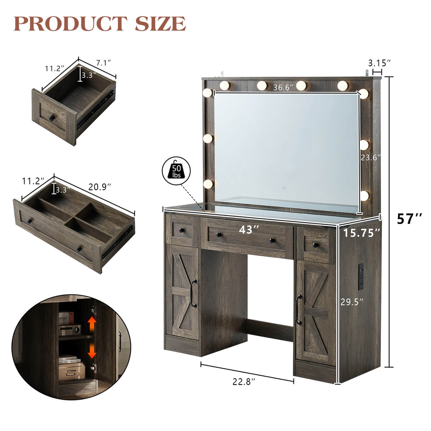 Ciren 43" Makeup Vanity