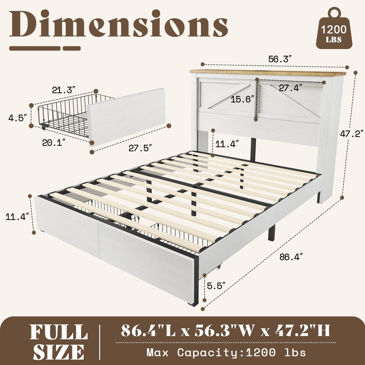 Huxley 47.2"H Storage Bed Frame