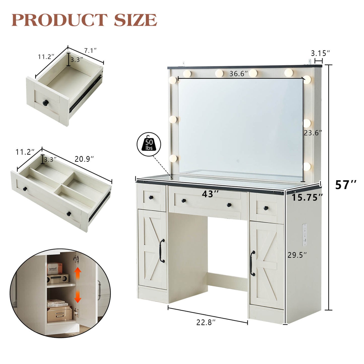 Ciren 43" Makeup Vanity